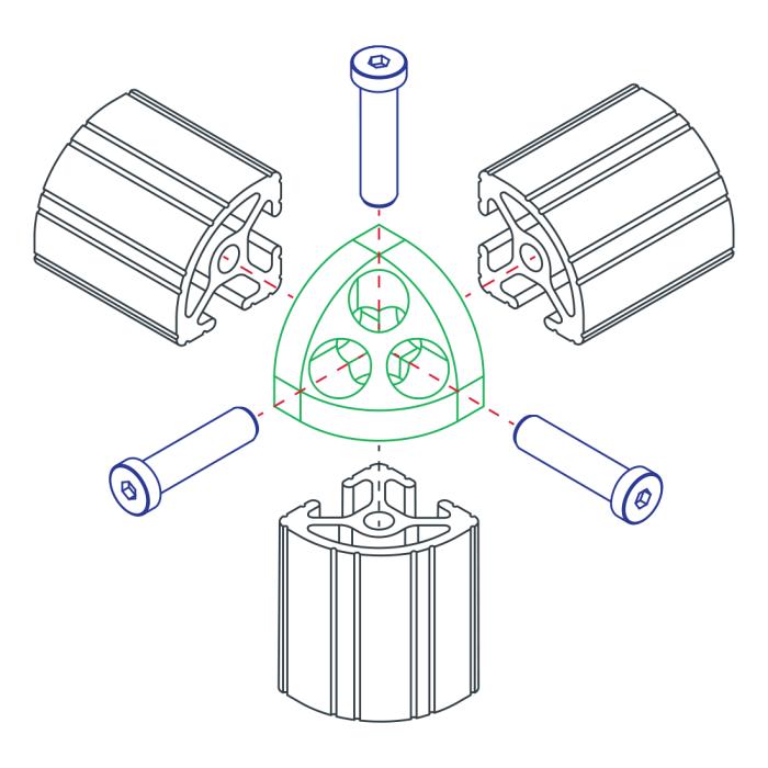 80/20 | 15 Series 3 Way - Rounded Corner Connector | 4441