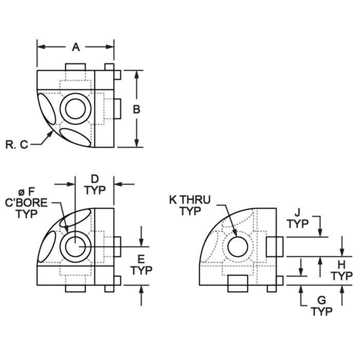 80/20 | 15 Series 3 Way - Rounded Corner Connector | 4441