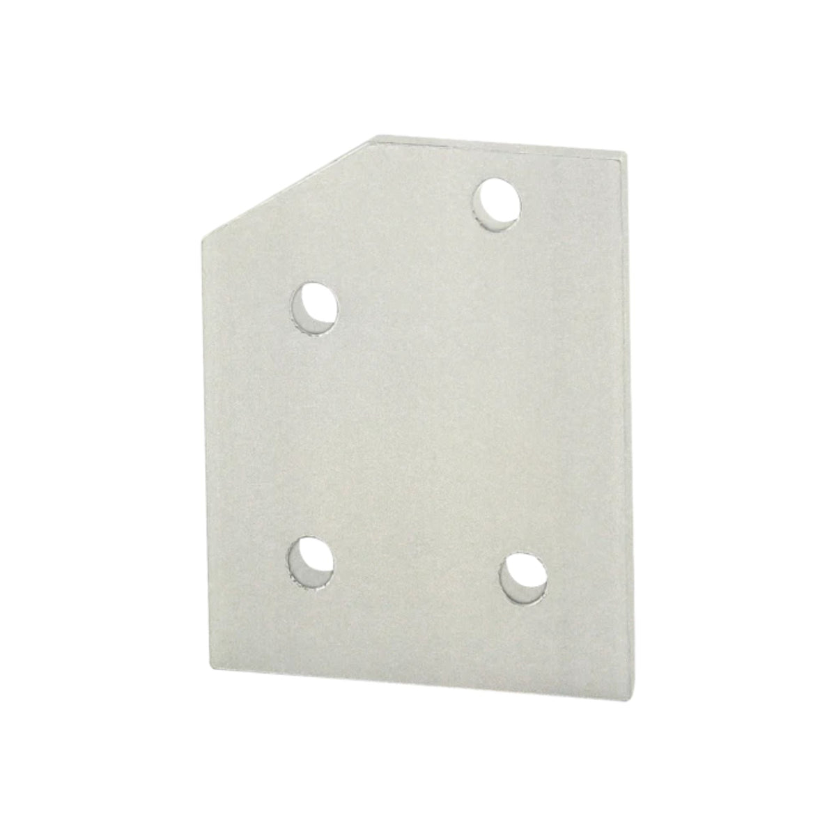 white, rectangular flat plate with an angled corner on the top left and four mounting holes