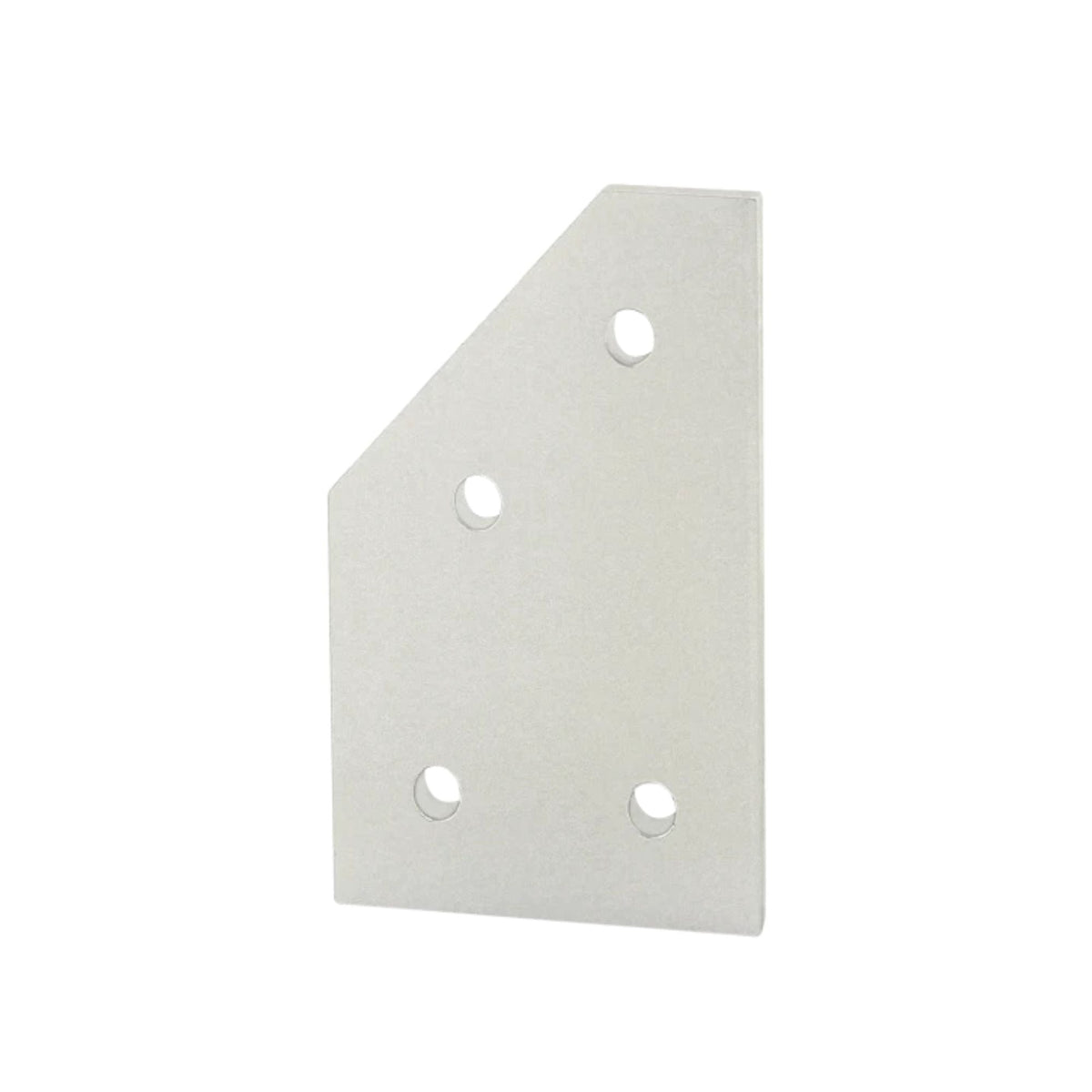 white rectangular flat plate with an angled corner on the top left and four mounting holes