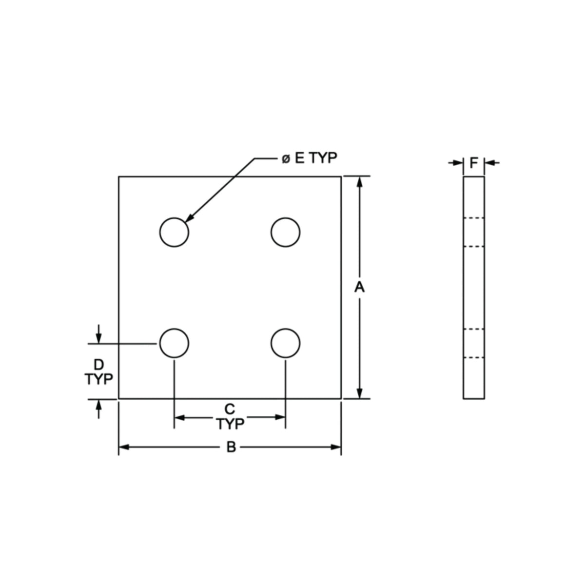 diagram of a square flat joining plate