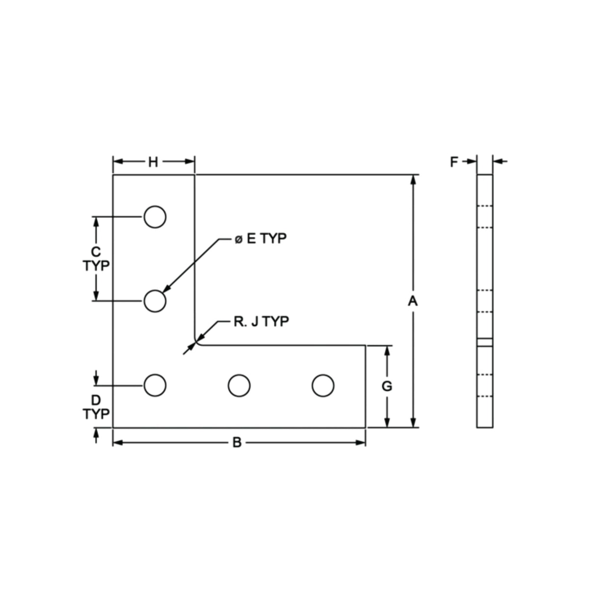 diagram of a 5-hole L joining plate