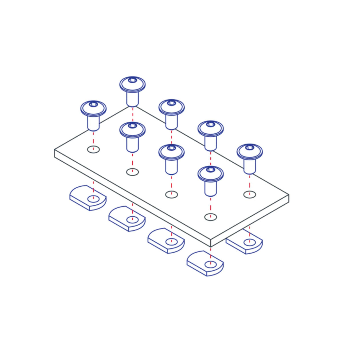 diagram of an 8-hole joining plate with screw mounting