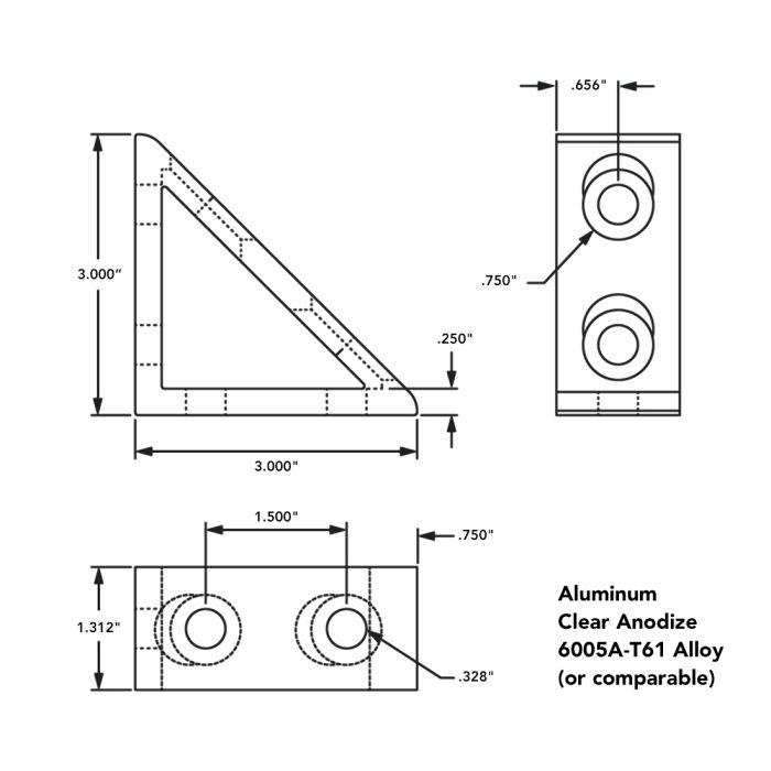 80/20 | 15 Series & Ready Tube 4 Hole - Tall Gusseted Inside Corner Bracket | 4336
