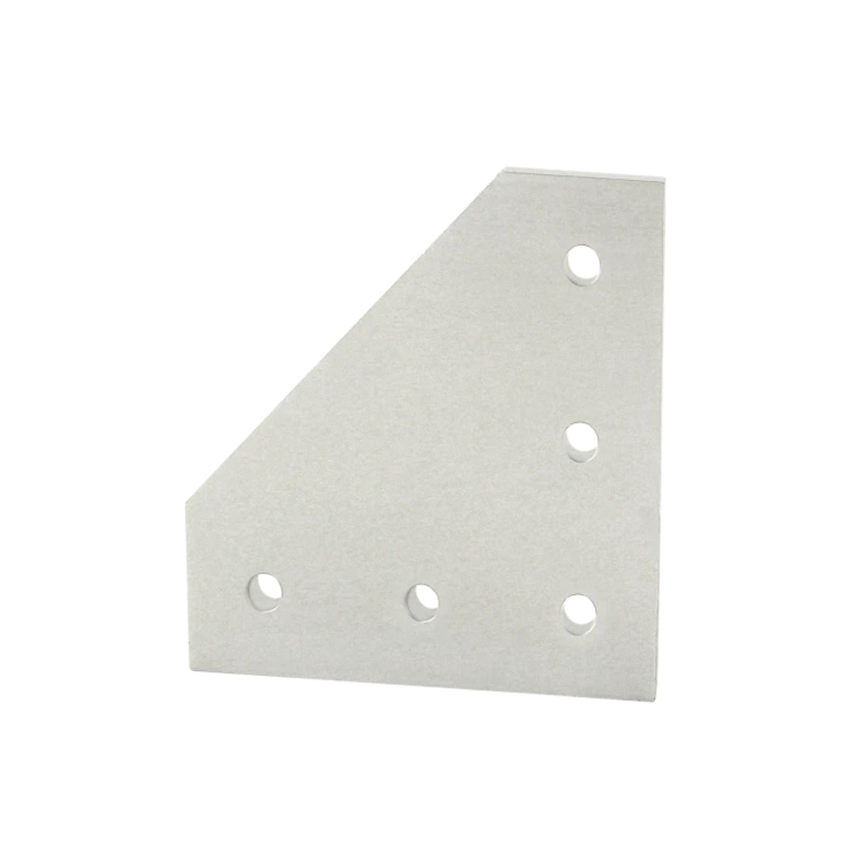 white rectangular flat plate with an angled corner on the top left and five mounting holes