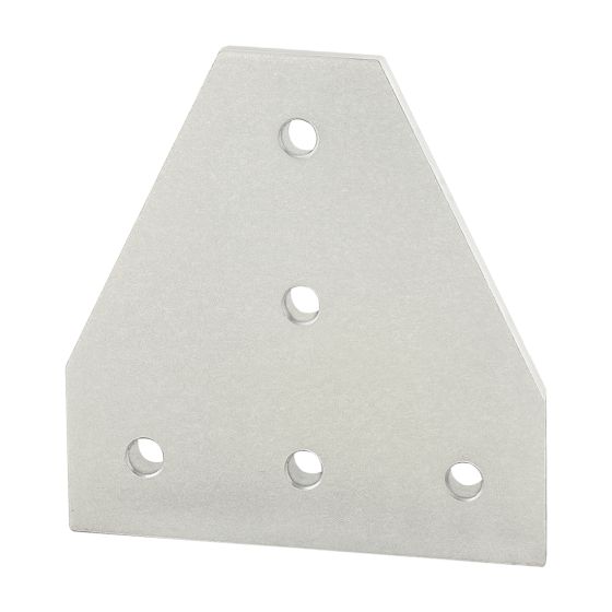 upright square flat plate with angled top corners and five mounting holes