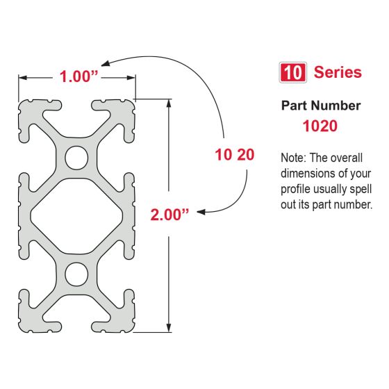 80/20 | 1.00 in X 2.00 in T-Slotted Profile - Six Open T-Slots | 1020