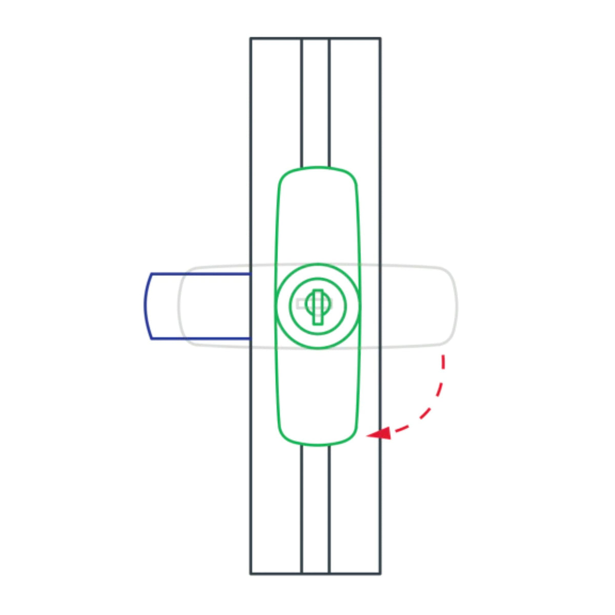 diagram of a handle being mounted to a t-slot bar