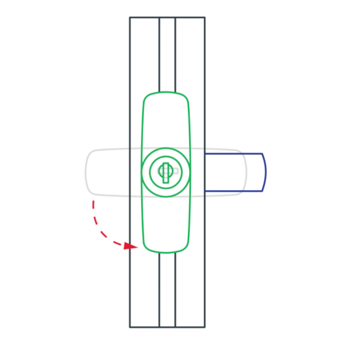 diagram of a handle being mounted to a t-slot bar