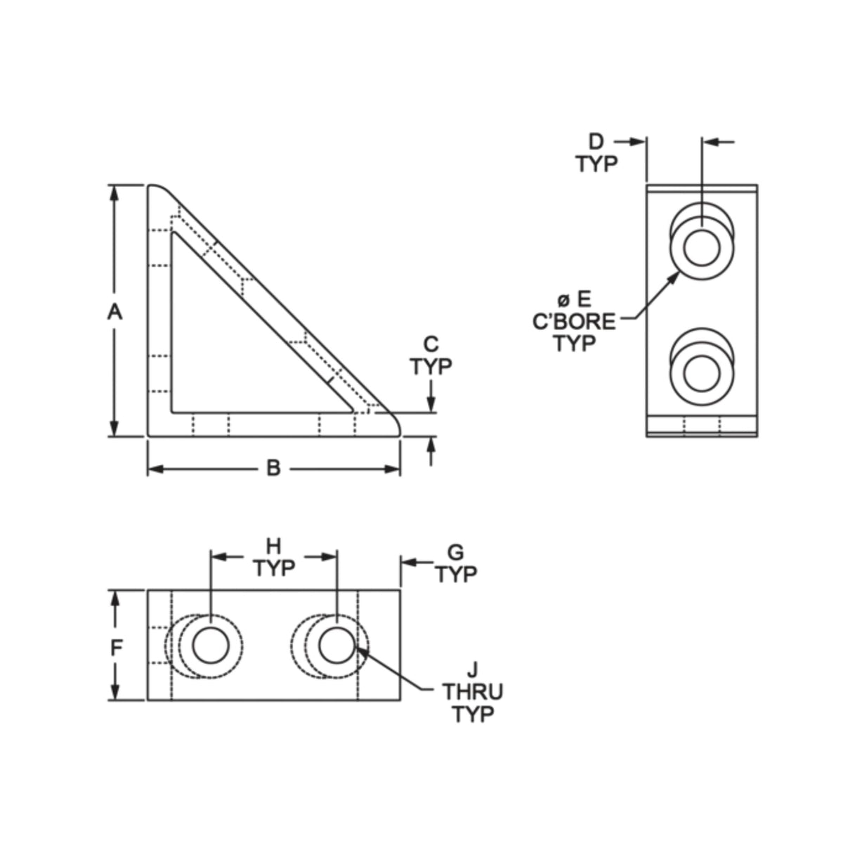 diagram of a triangle shaped corner bracket