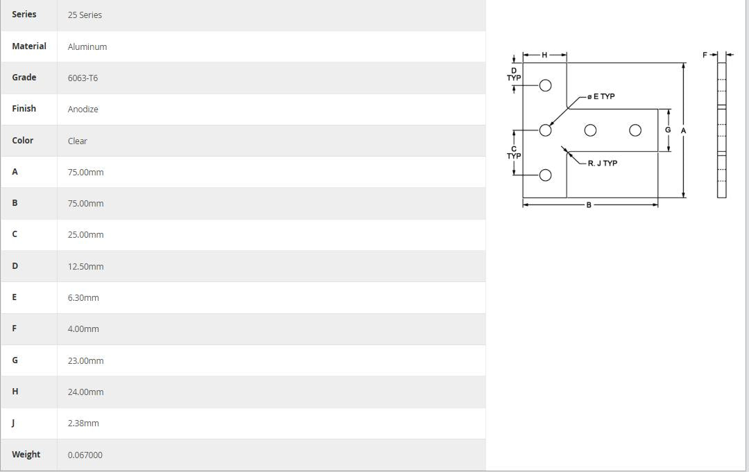 80/20 | 25 Series 5 Hole T Plate | 25-4080