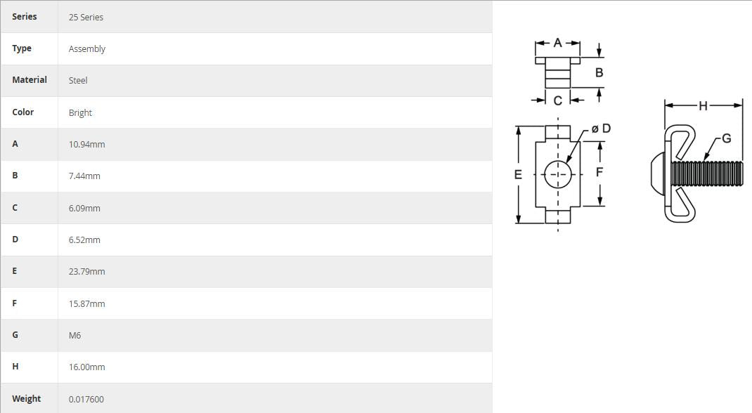 80/20 | 25 Series M6 x 1.0 End Fastener w/SS Screw | 25-3682