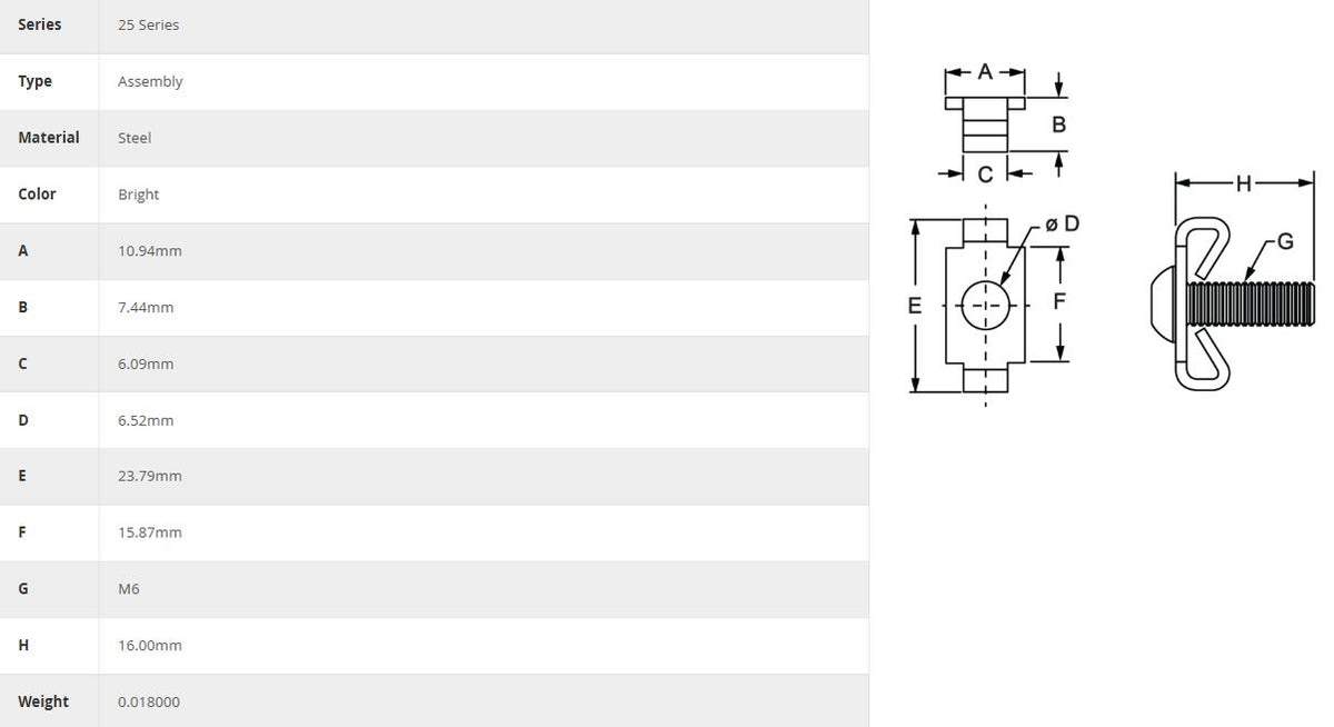 80/20 | 25S M6X1 End Fastener w/Screw | 25-3895