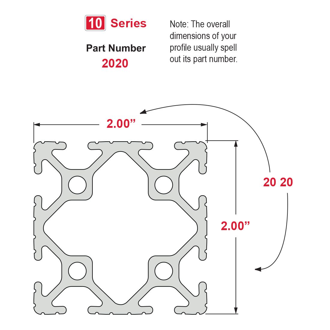 80/20 | 2.00 in x 2.00 in T-Slotted Profile - Eight Open T-Slots | 2020