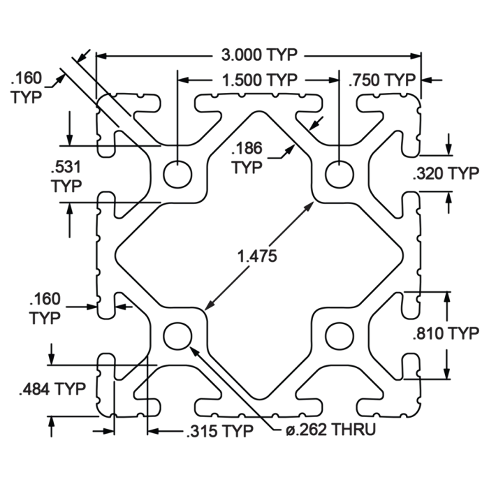 80/20 | 3.00" X 3.00" 8-T-Slot Aluminum Profile | 3030-242