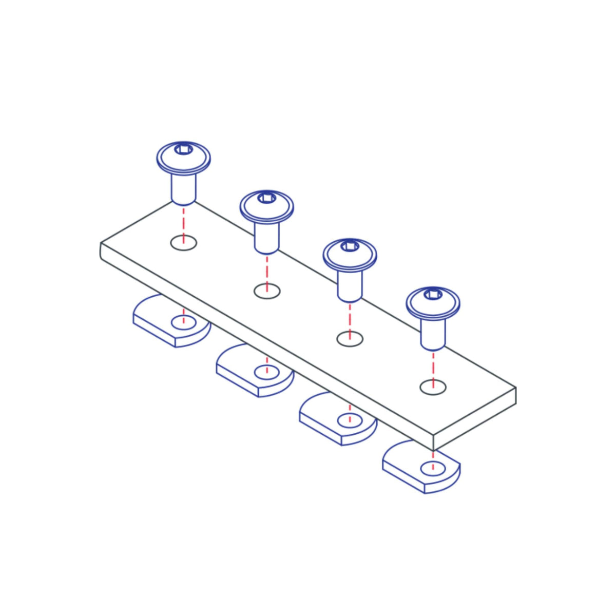 diagram of a 4-hole joining strip with screw mounting