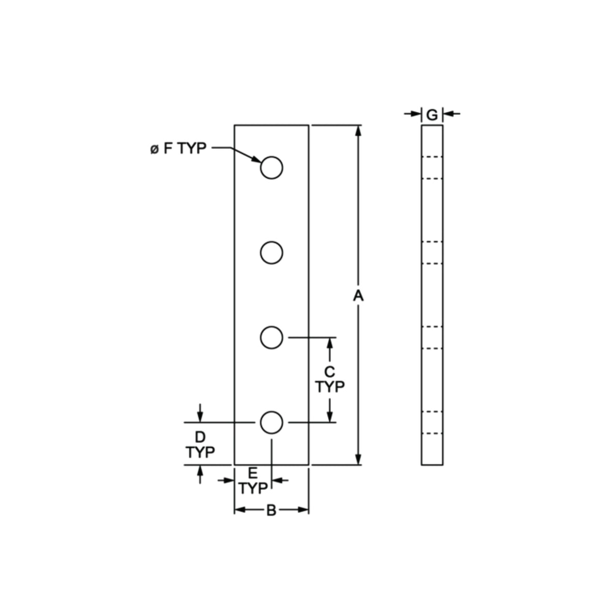 diagram of a 4-hole flat joining strip