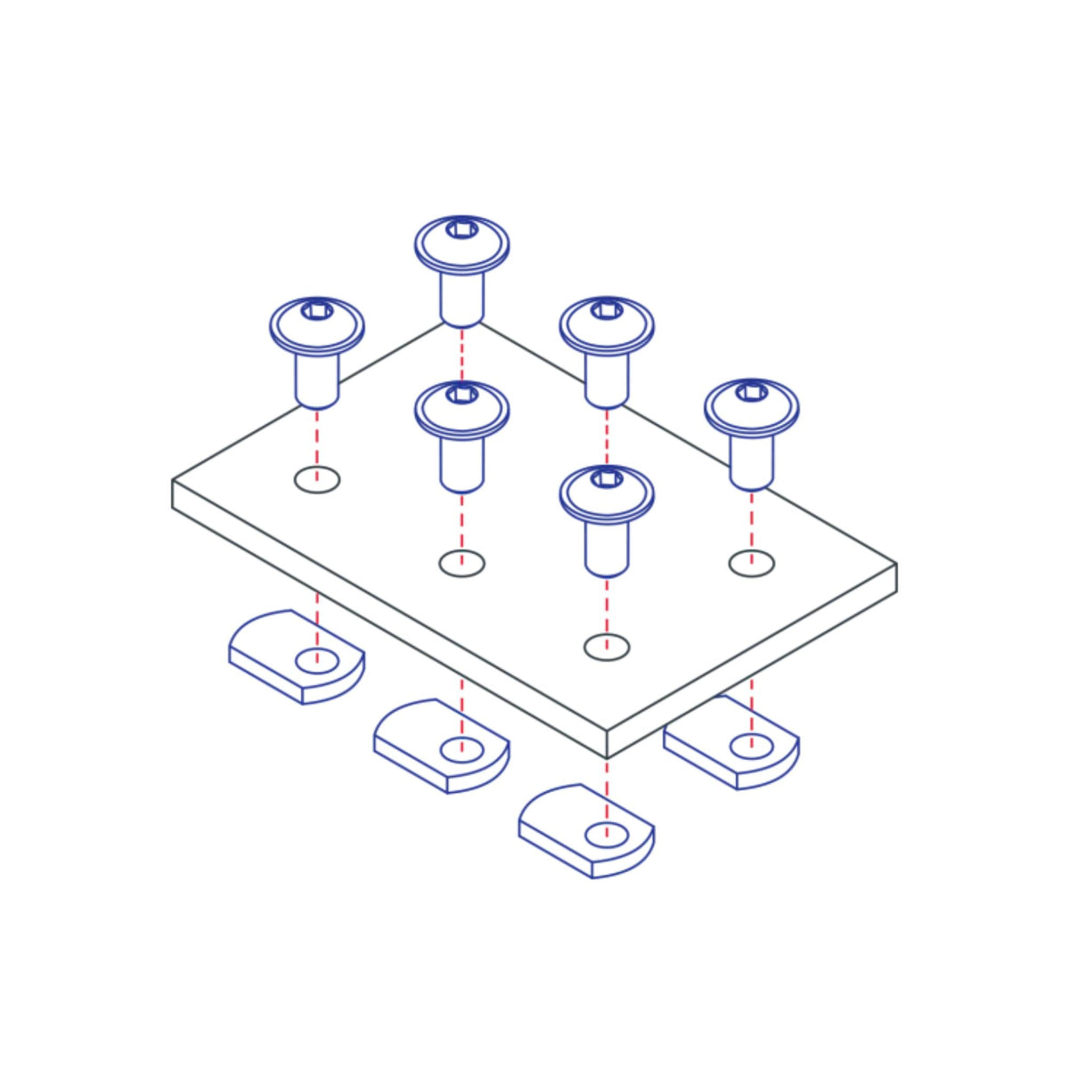 diagram of a 6-hole flat rectangle joining plate with screw mounting