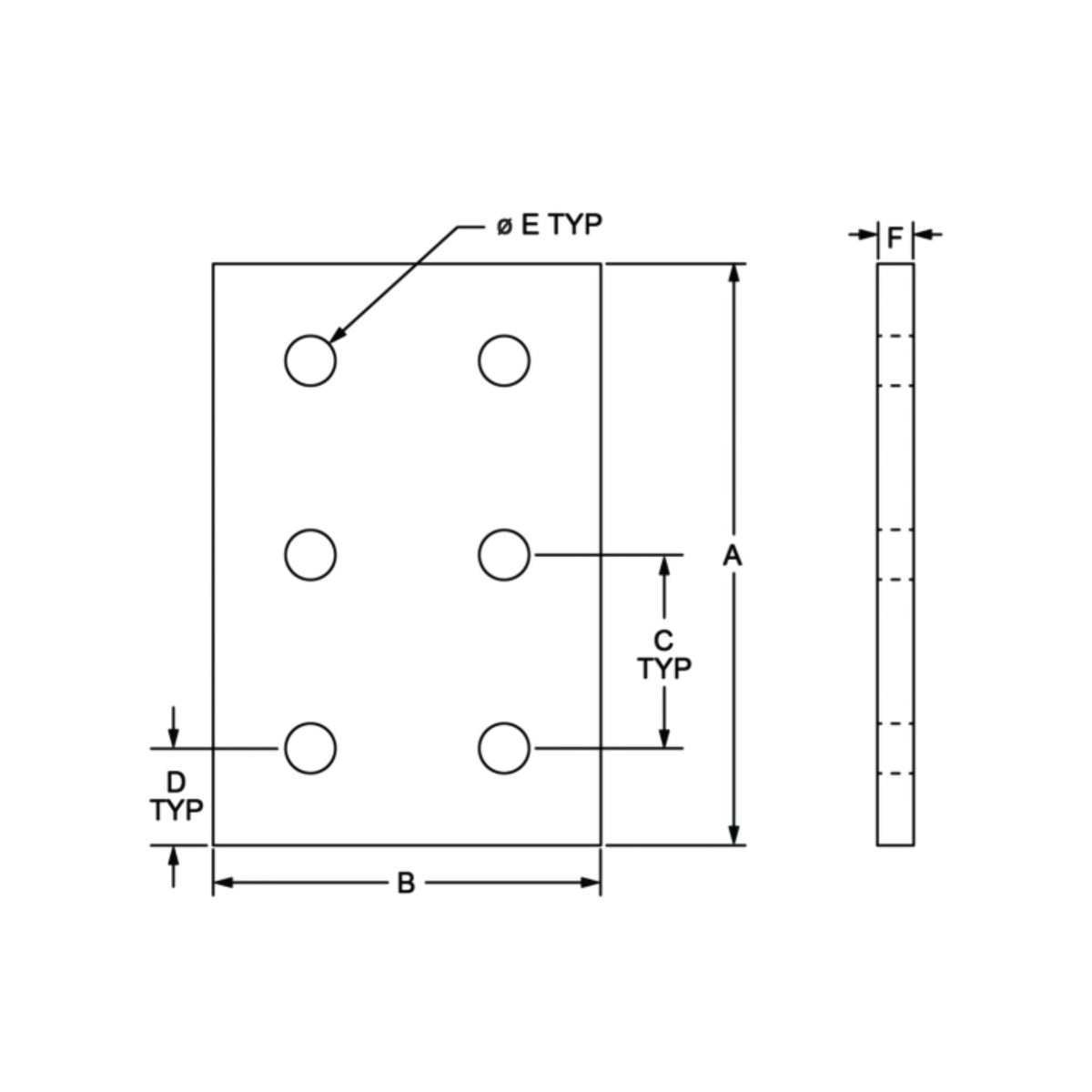 diagram of a 6-hole flat rectangle joining plate