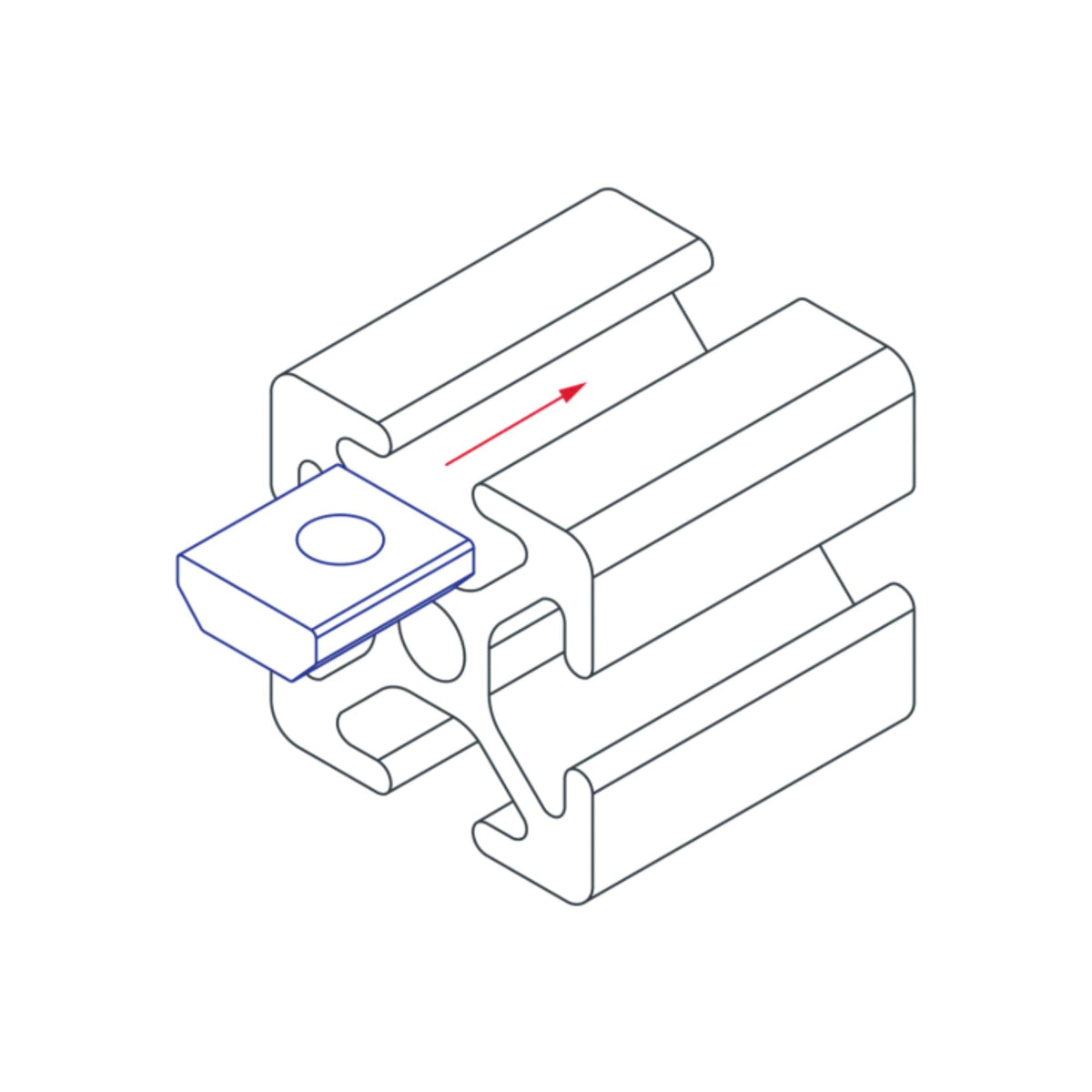 diagram of a t-nut inserted into a t-slotted bar