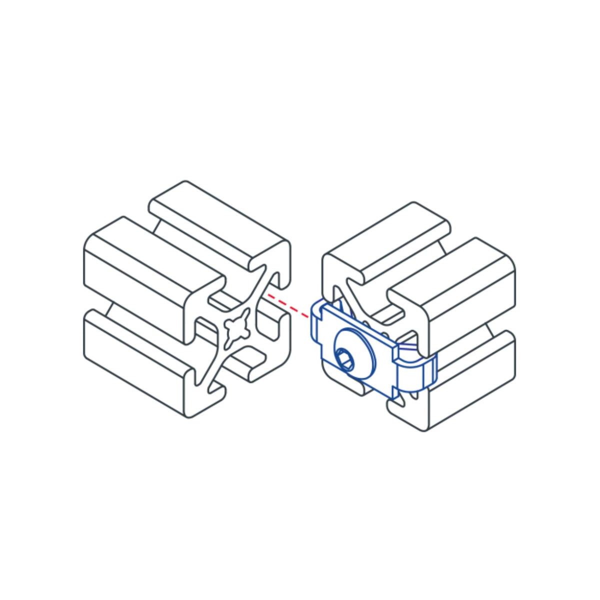 diagram of two pieces of 80/20 bar with a screw inserted into the end of one piece