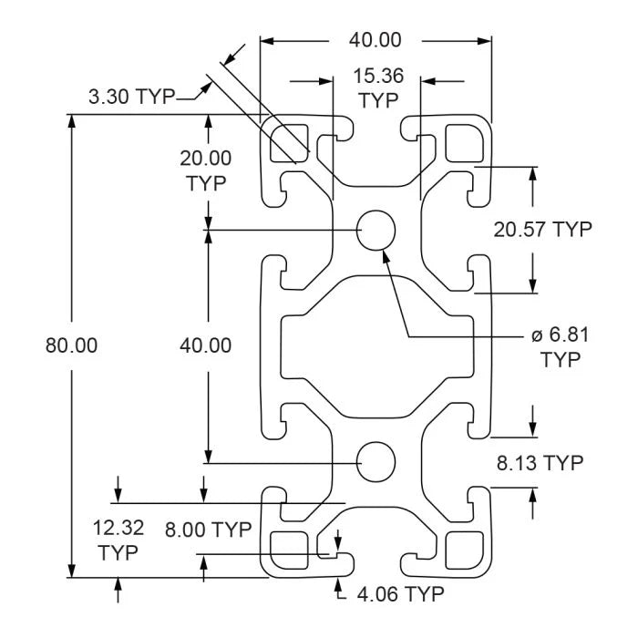 8020 | 40mm X 80mm 6-T-Slot Aluminum Profile, Lite, 6.05M | 40-4080-LITE-6.05M