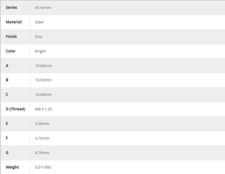80/20 | 45 Series M8 Standard Drop-in T-Nut | 13132