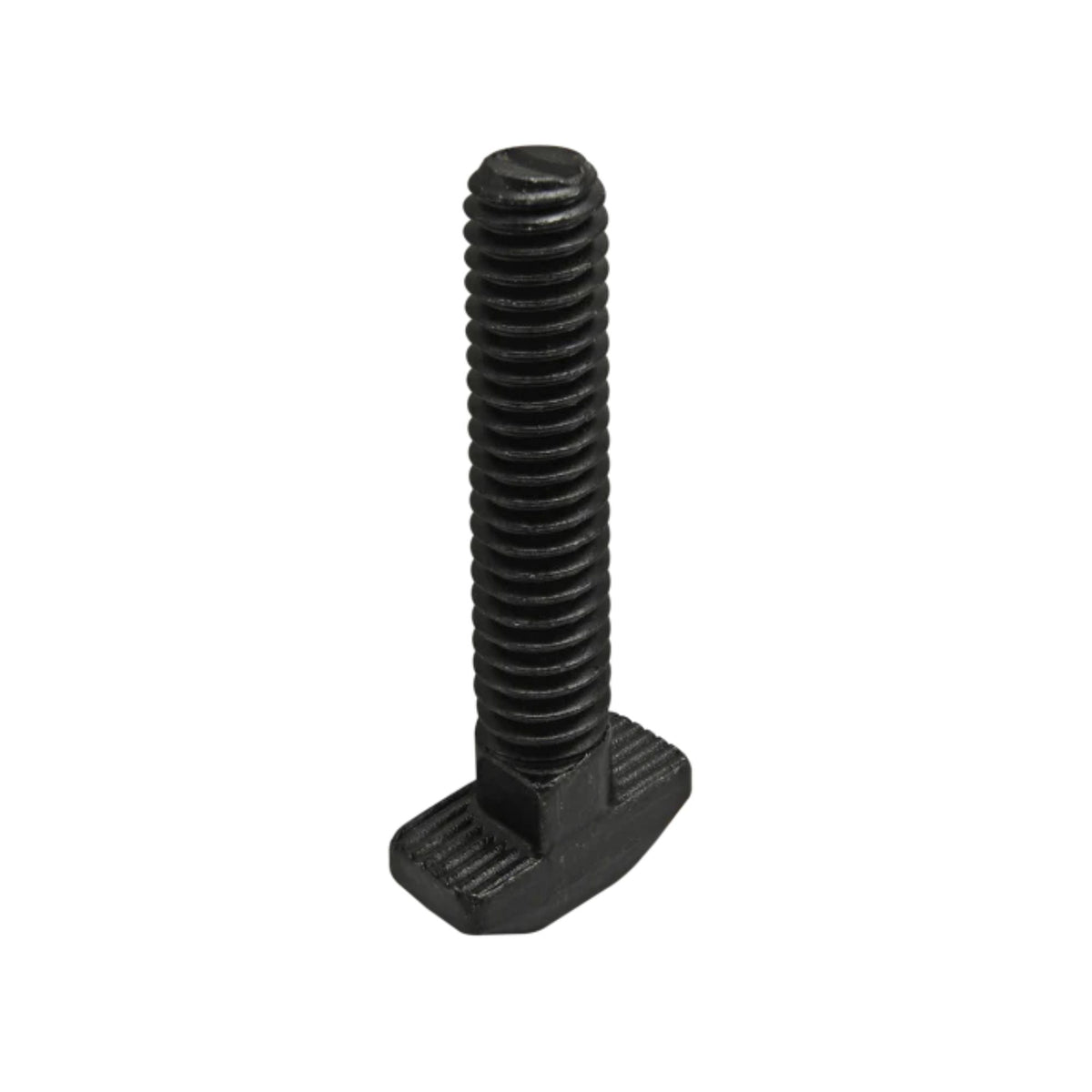 black t-slot stud with a rectangular base and a long threaded stem pointing upward