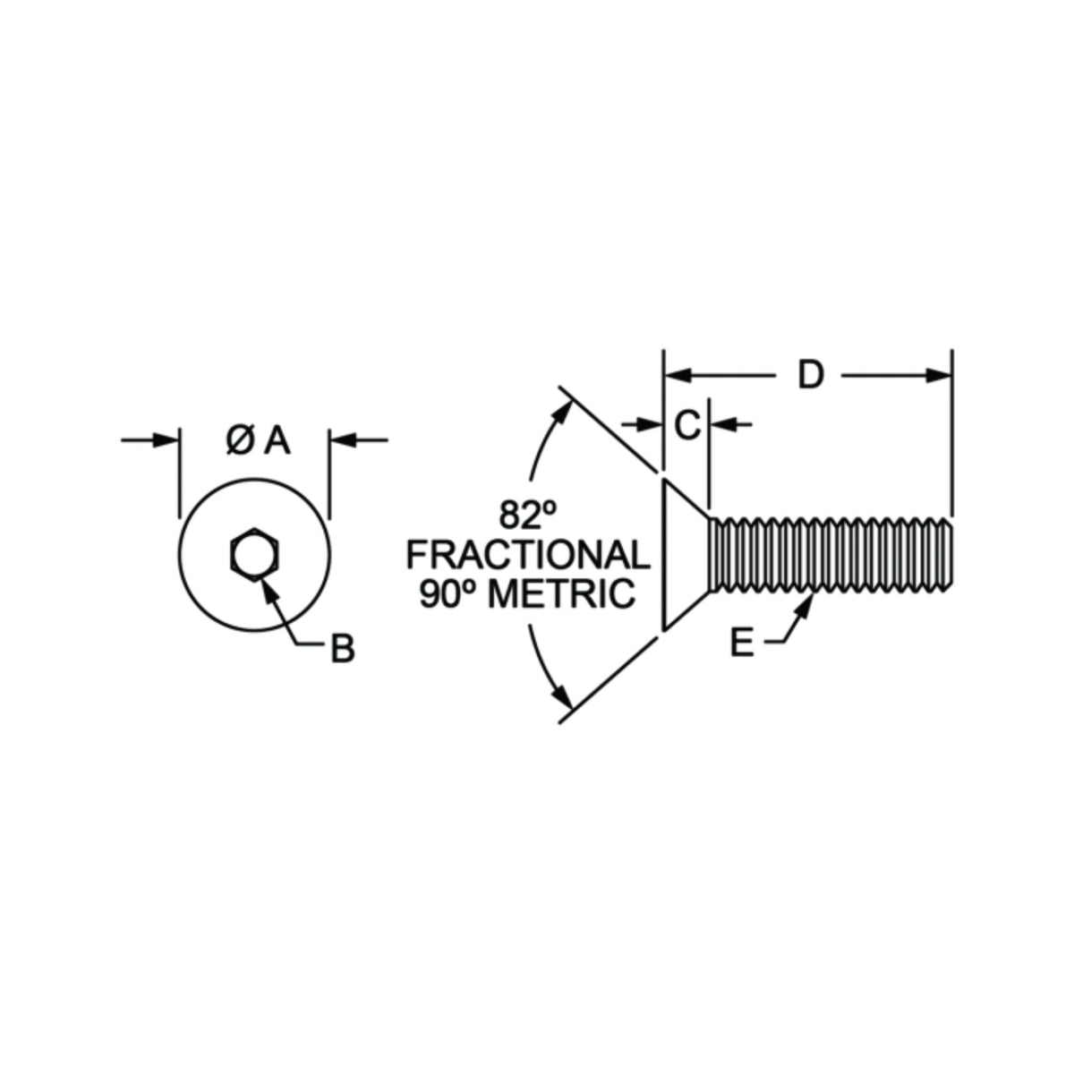 diagram of a flat head socket cap screw