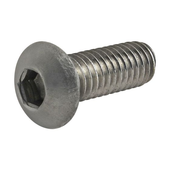 side view of a button head screw with the head on the left and the threading on the right
