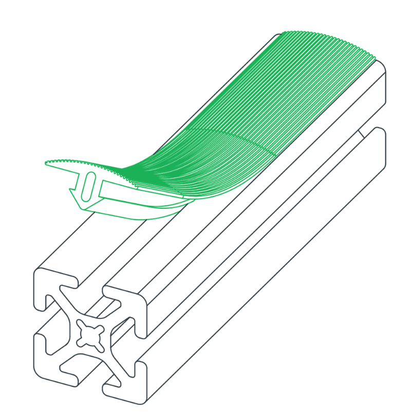 80/20 bar with green cap being inserted