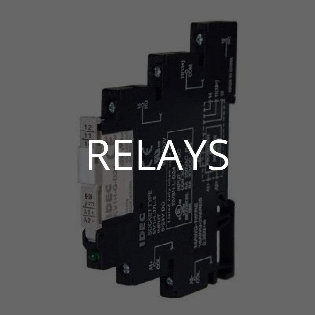 image of electrical relay with gray overlay that reads "relays" which leads to the relay collection