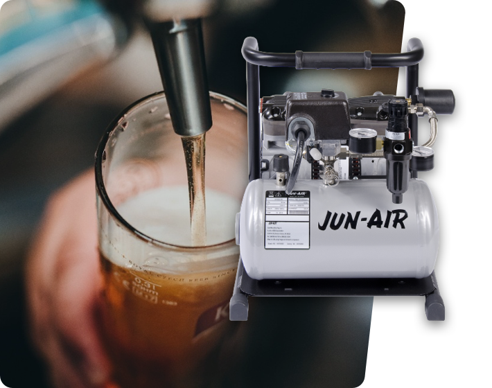 Jun Air air compressor and a drink being poured