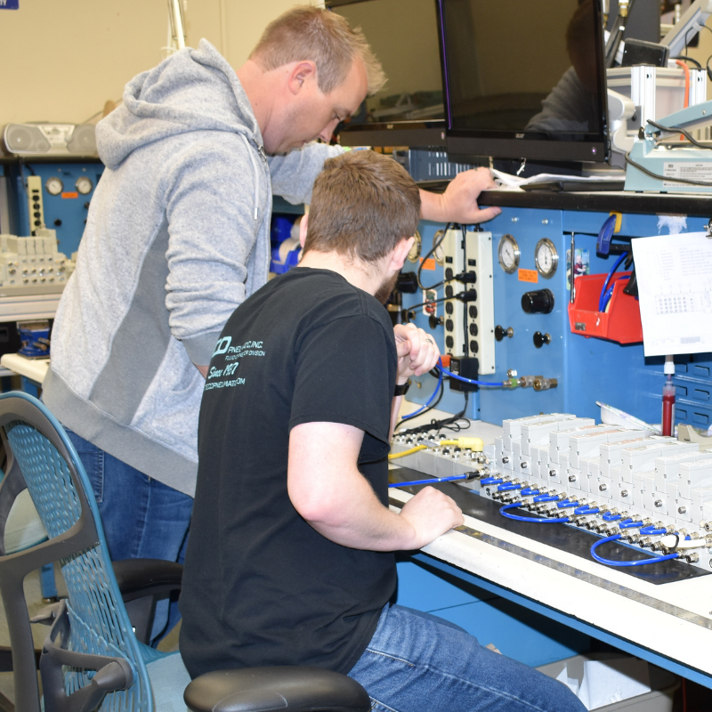 2 Male employees with TECO working on pneumatic testing
