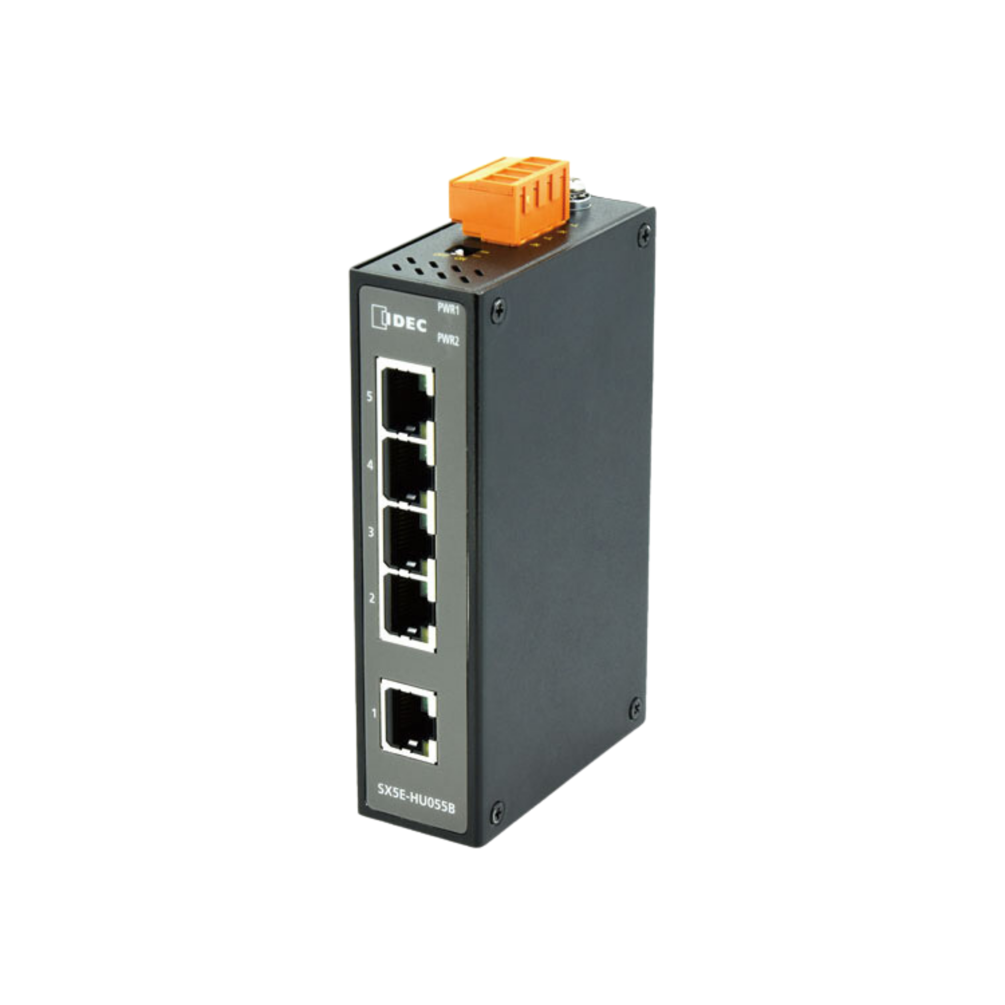 Rectangular housing with ethernet ports on front face