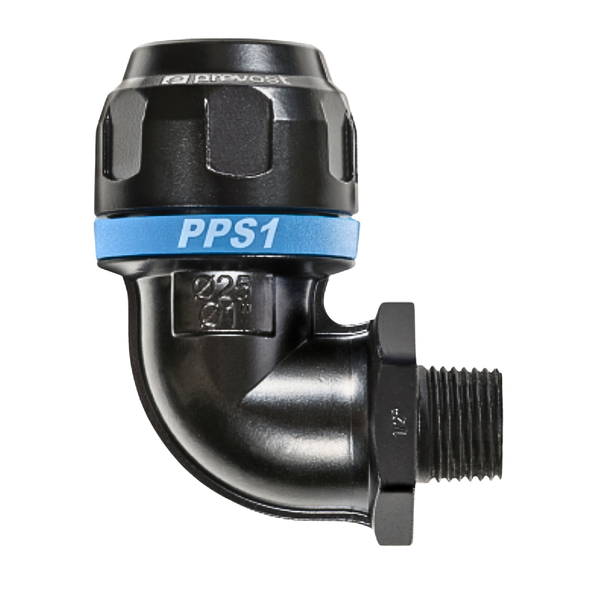PPS1 9CM - 90° - 1" Aluminum male thread elbow fitting for pipe used on PrevoS1 product line