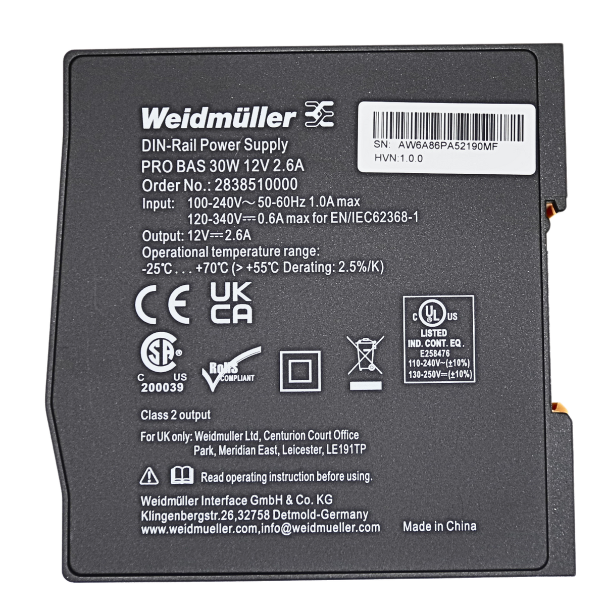 Weidmuller | PRO BAS 30W 12V 2.6A Power Supply | 2838510000