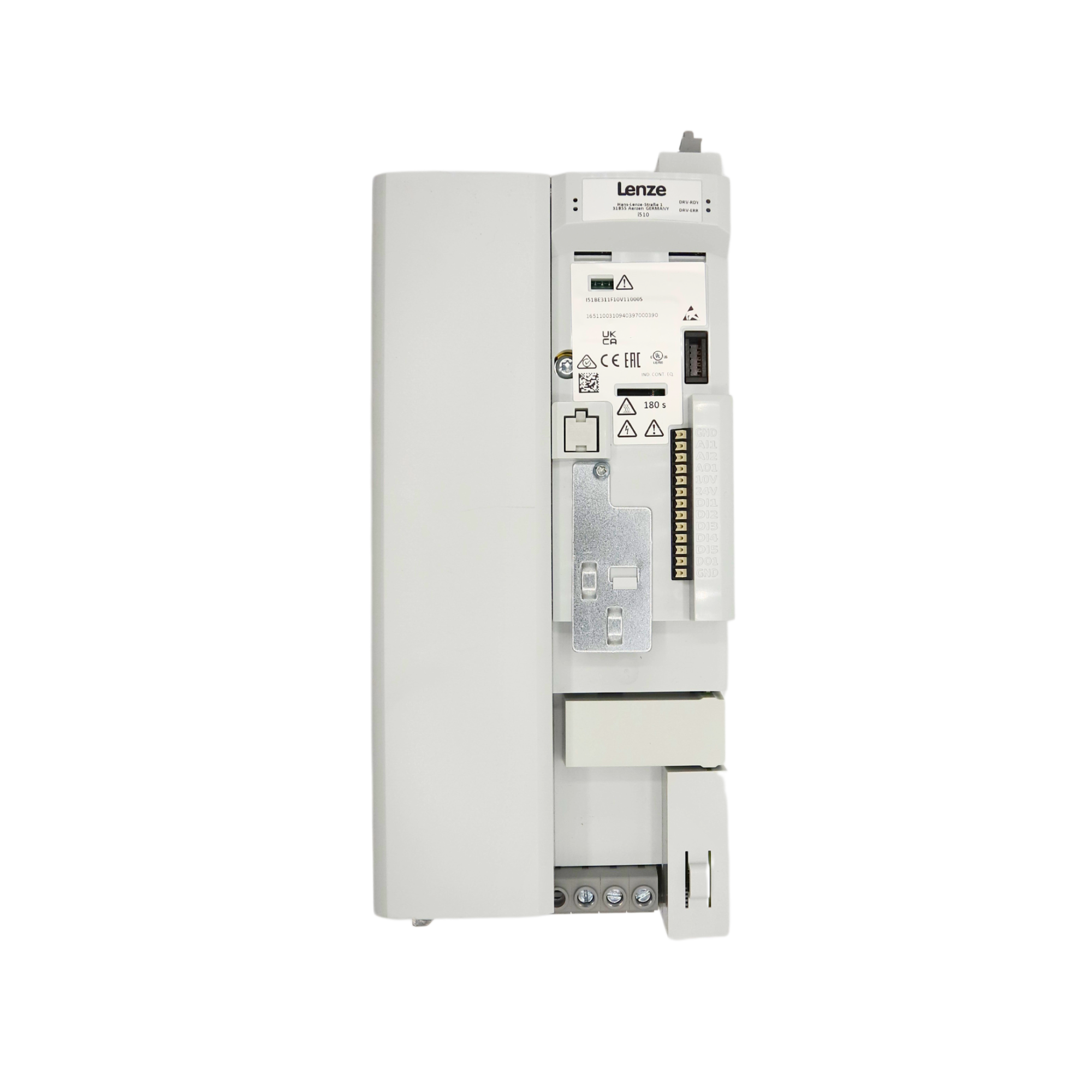 Lenze | i510 15hp Cabinet mount 480volt 5digital inputs, 2 analog inputs, 1 digital output 1 analog Output, 1 relay | I51BE311F10V11000S - front view