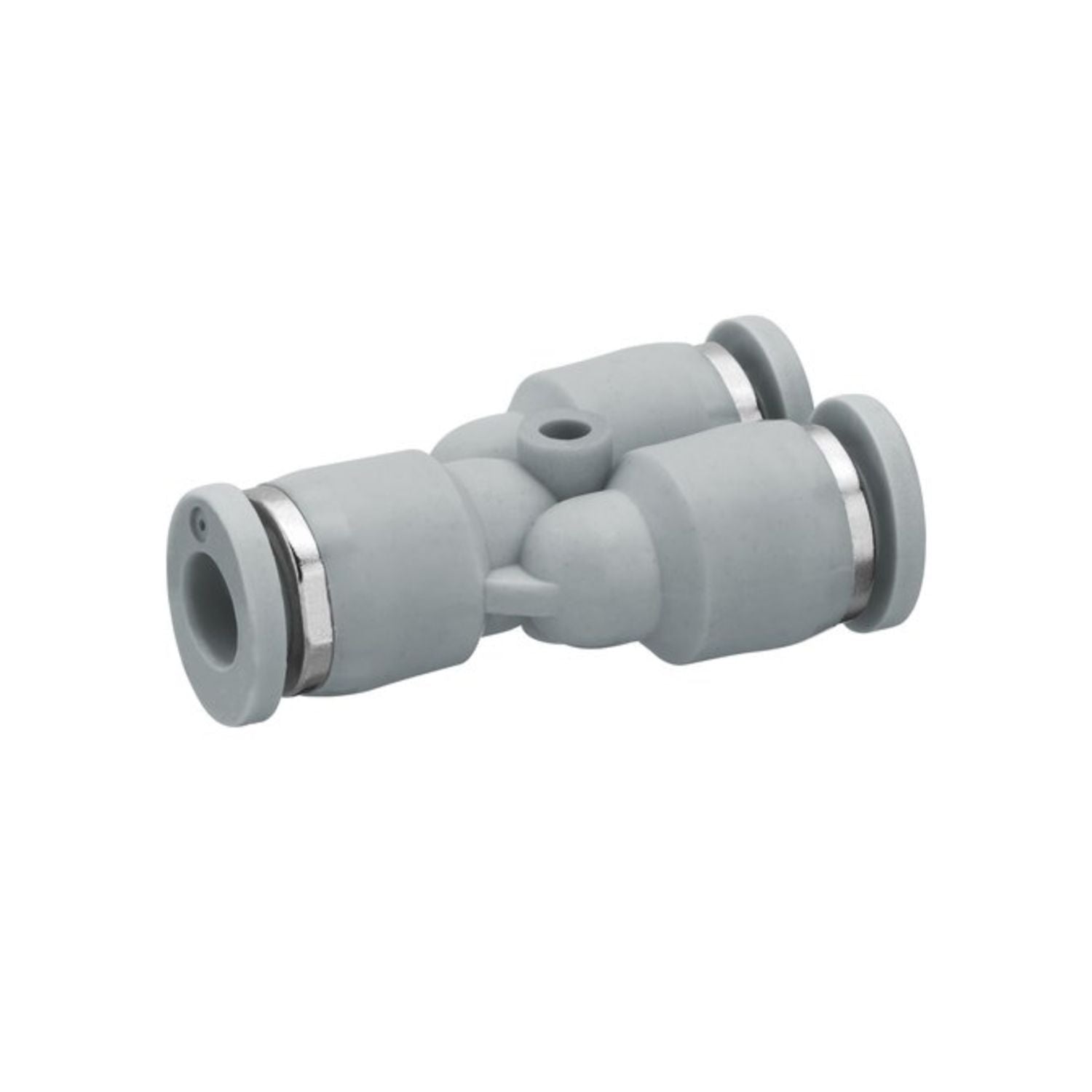 Plastic Y style reducing fitting with female push in on bottom and two female push in on top