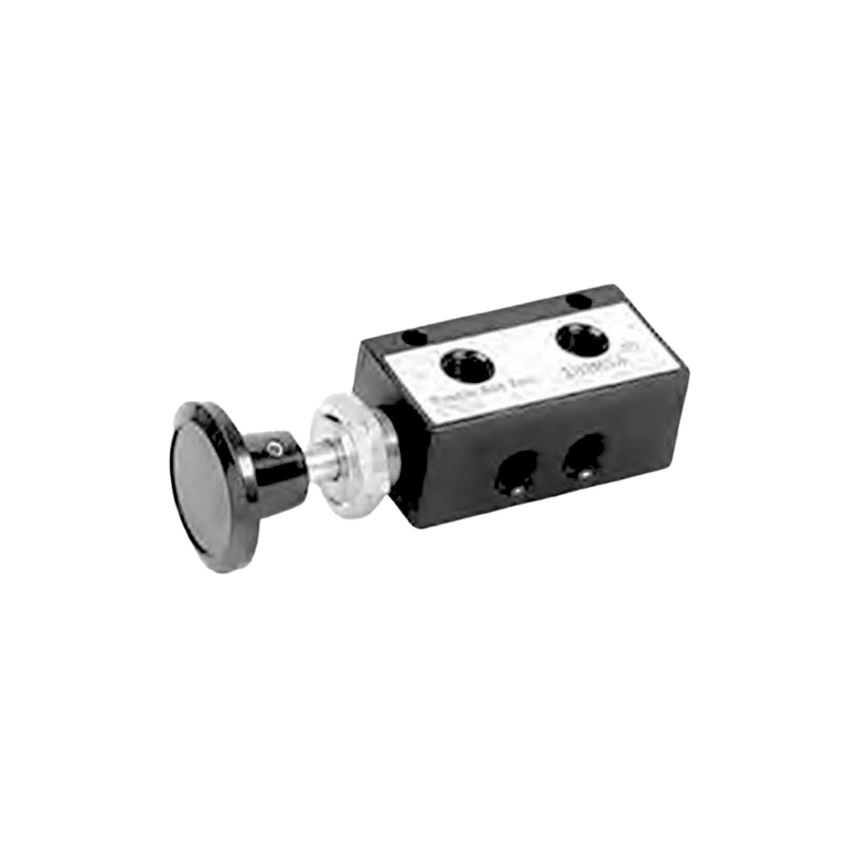 Fabco | 18 Series 4-way (5/2) Door-Mount Button Manually-Actuated Pneumatic Directional Control Valve - Black Phenolic Button | 18PMP-4