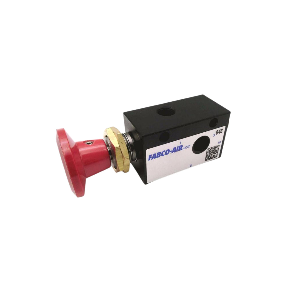 Fabco | 18 Series 4-way (5/2) Door-Mount Button Manually-Actuated Pneumatic Directional Control Valve - Red Phenolic Button - Detented | 18PMD-4-RED