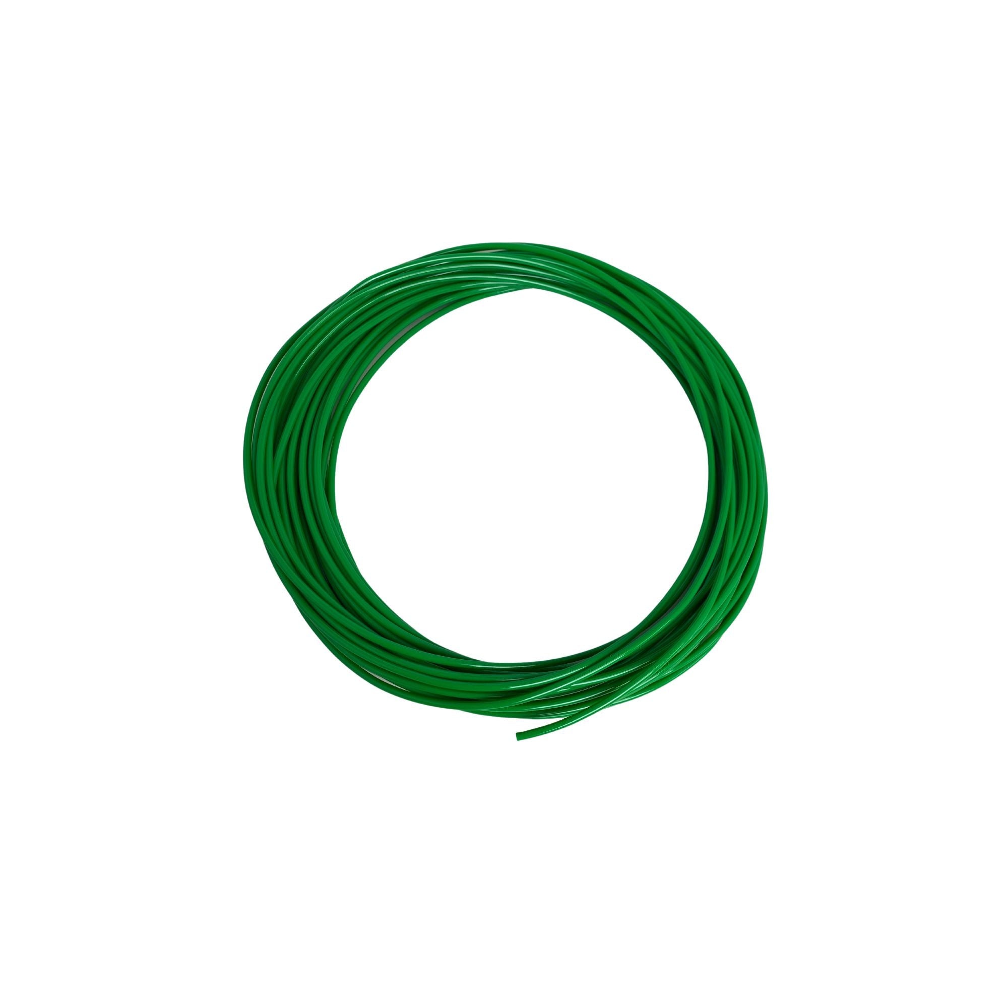 top view of green plastic tubing rolled up 
