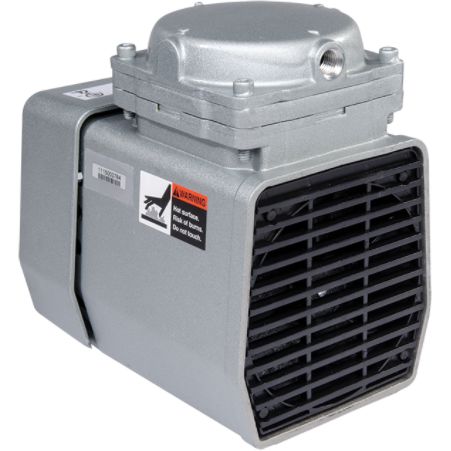 Recataungular compressor with 4 rubber feet, one head with 2 gauges and a handle.