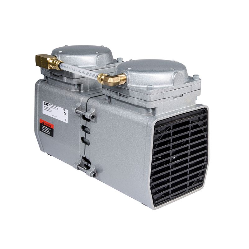 side view of a rectangle shaped compressor with a connection in the center