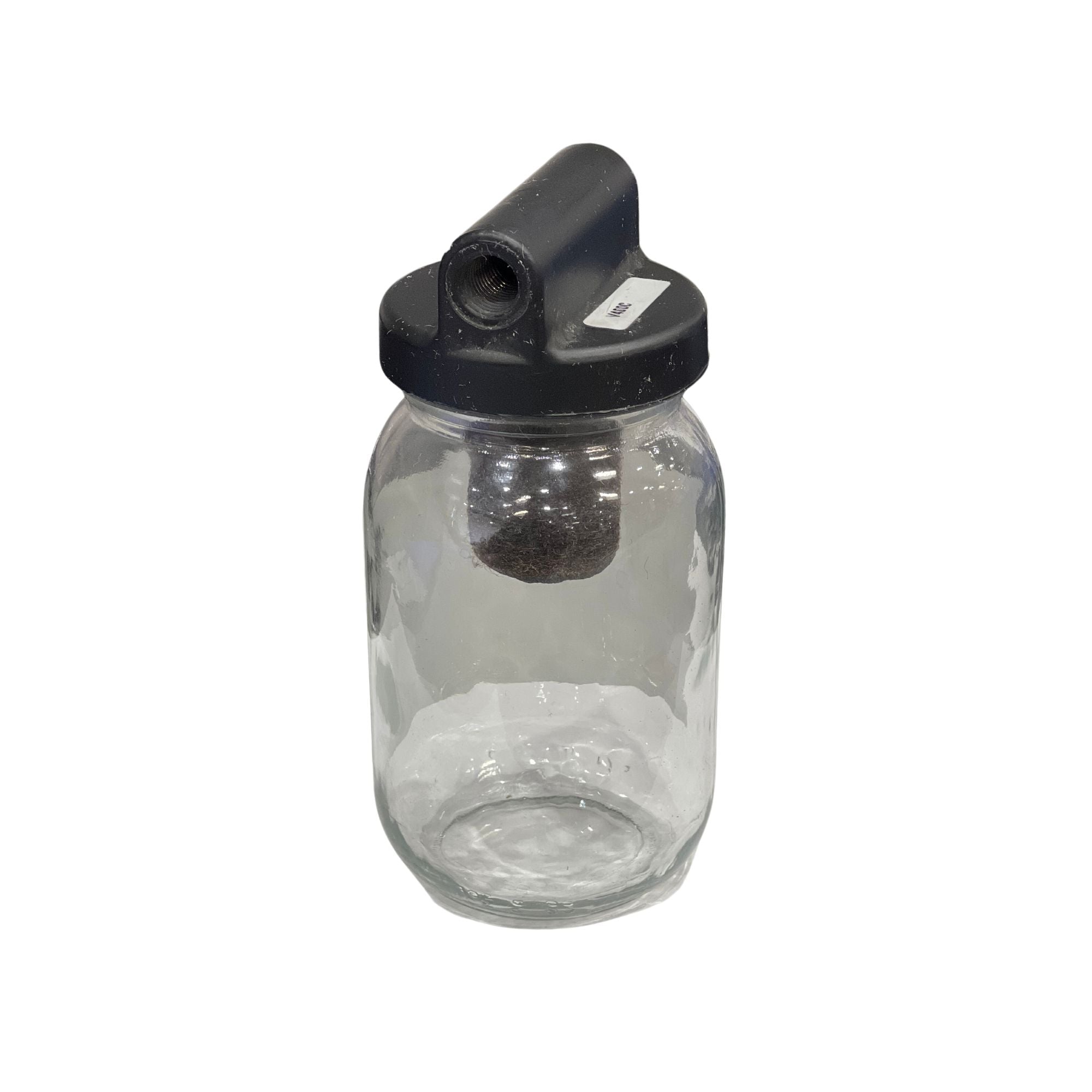 Glass Jar with black lid and threaded port