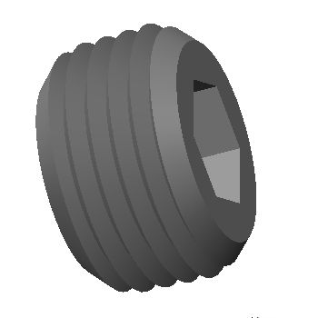 side view of a round black pipe plug with a hex center