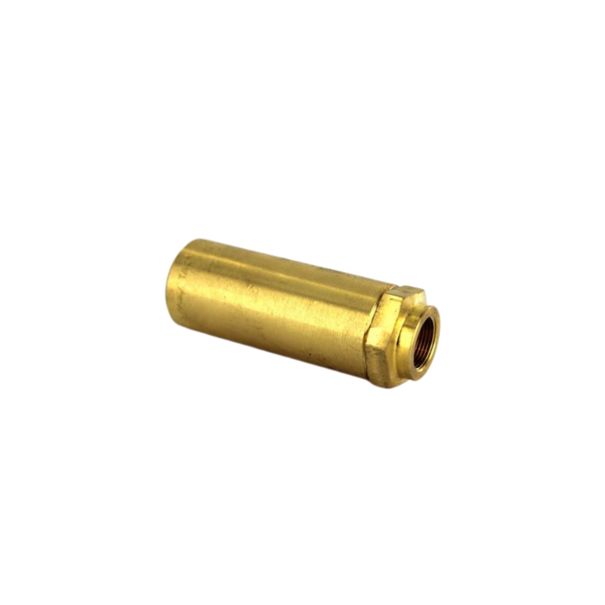 side view of a brass cylindrical valve actuator with a port on the right end