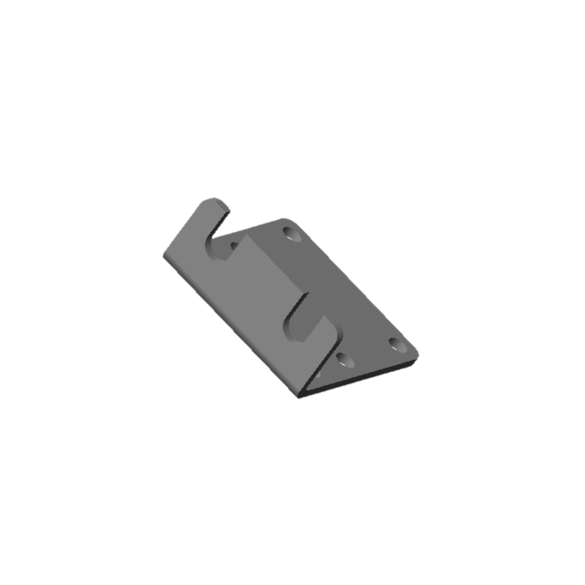 top side view of a mounting bracket with the left side bent and angled inward and mounting holes along with top and bottom edge