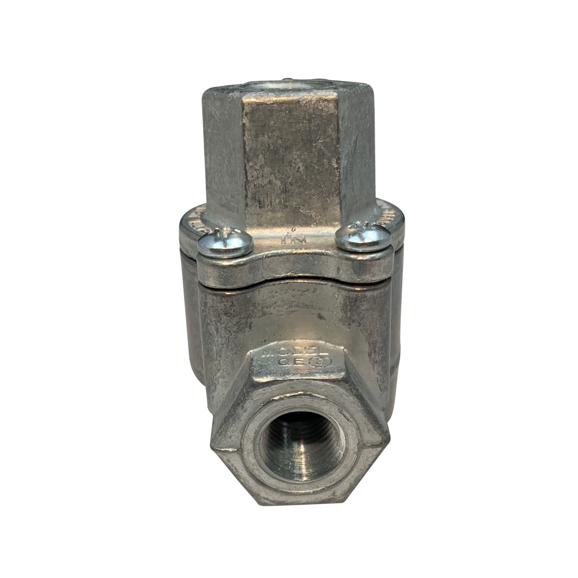 90 degree quick exhaust top is threaded. right side is also threaded