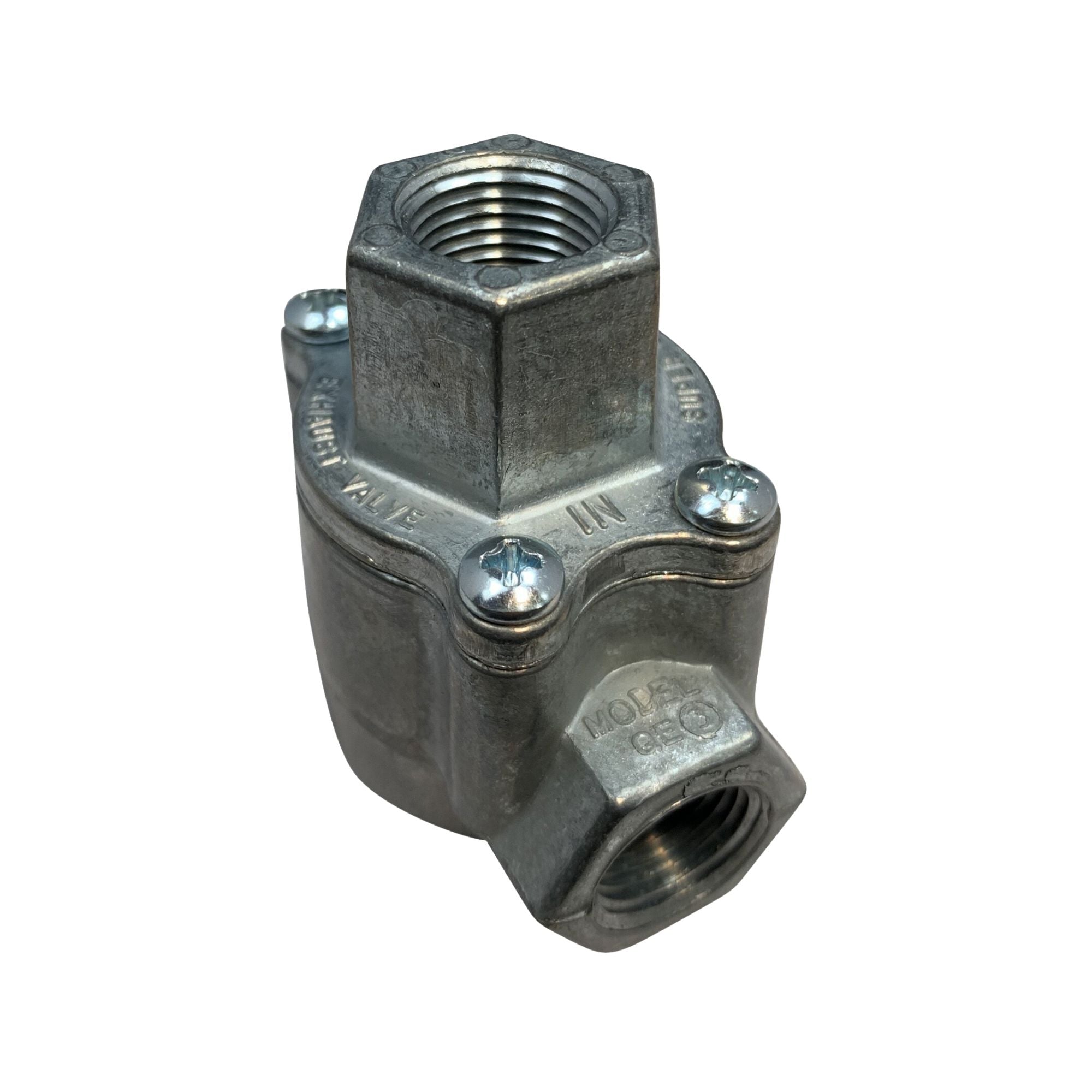 90 degree quick exhaust top is threaded. right side is also threaded
